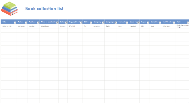 Szablon Excel kolekcji książek