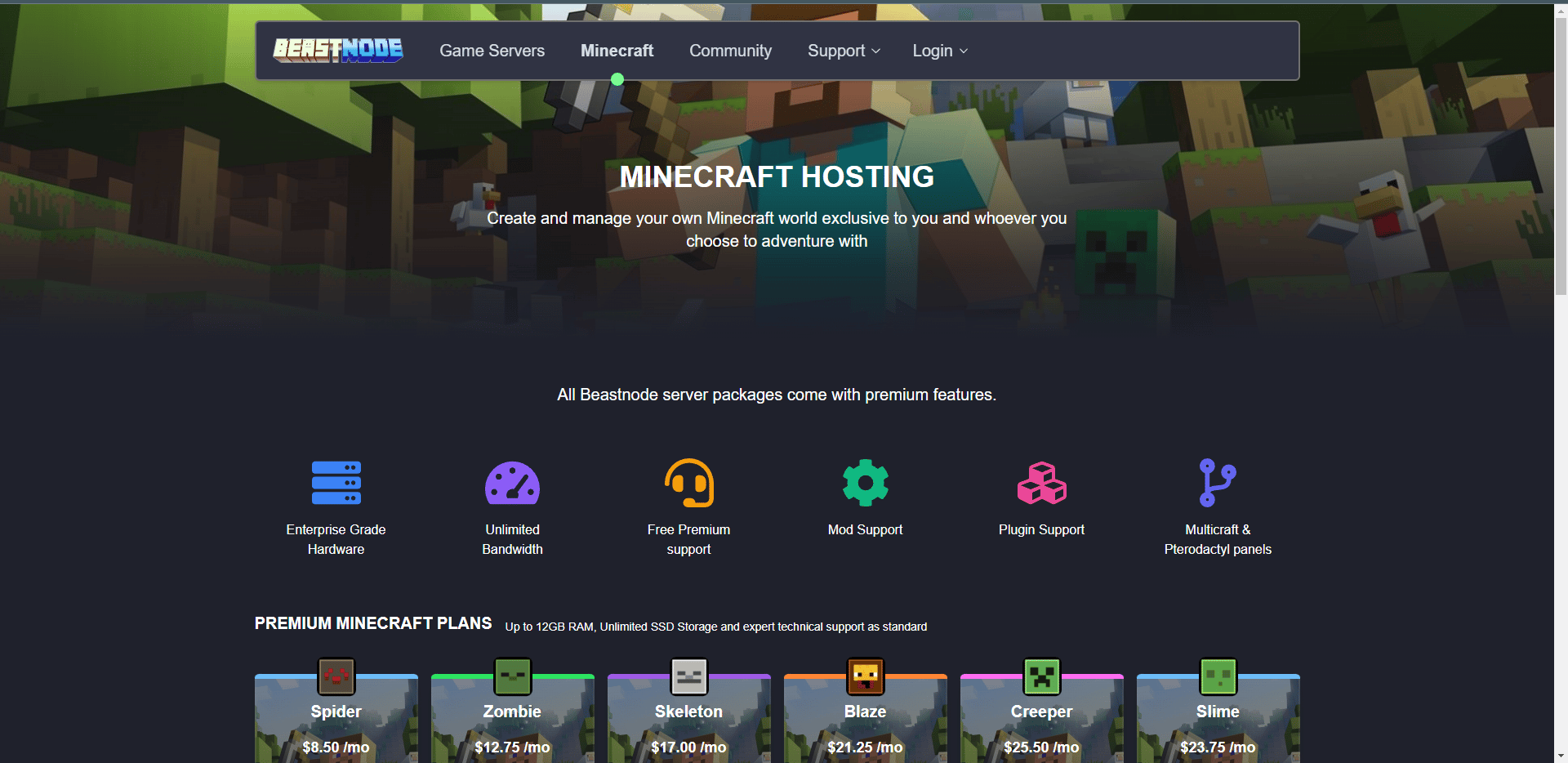 BeastNode resmi web sitesi. En İyi Ücretsiz Modlu Minecraft Sunucu Barındırma