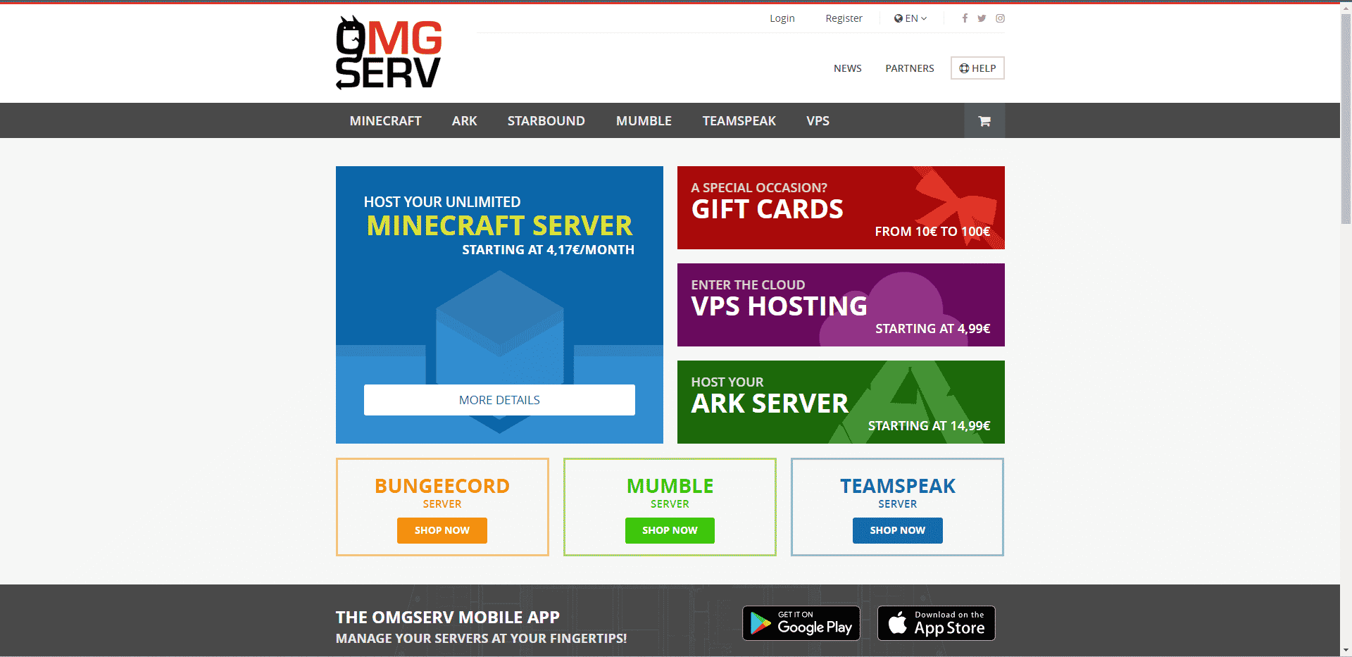 Situs web resmi OmgServ. Hosting Server Minecraft Modded Gratis Terbaik