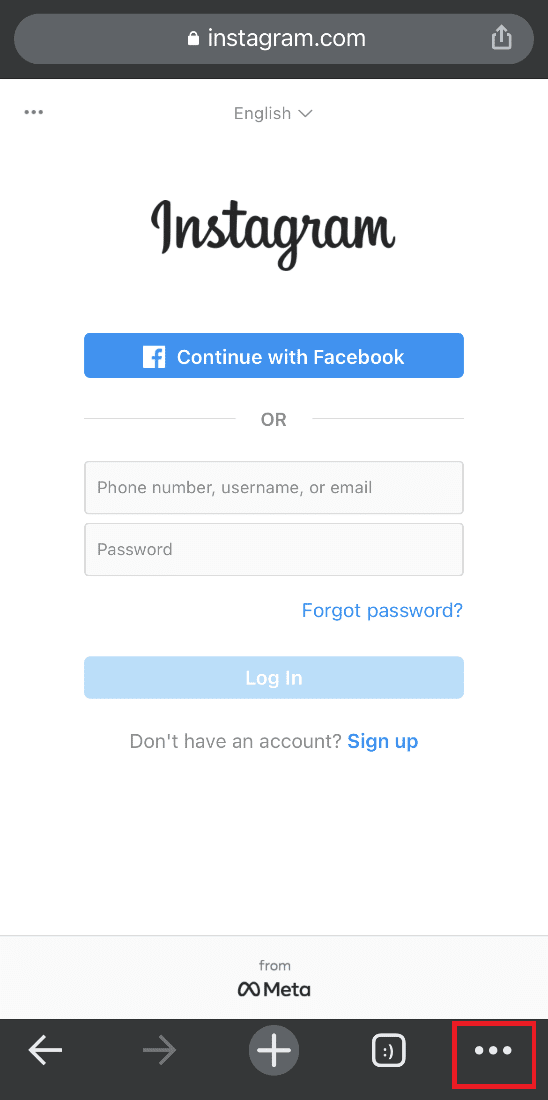 Toque nos três pontos na página de login. Como ver bobinas curtidas no Instagram