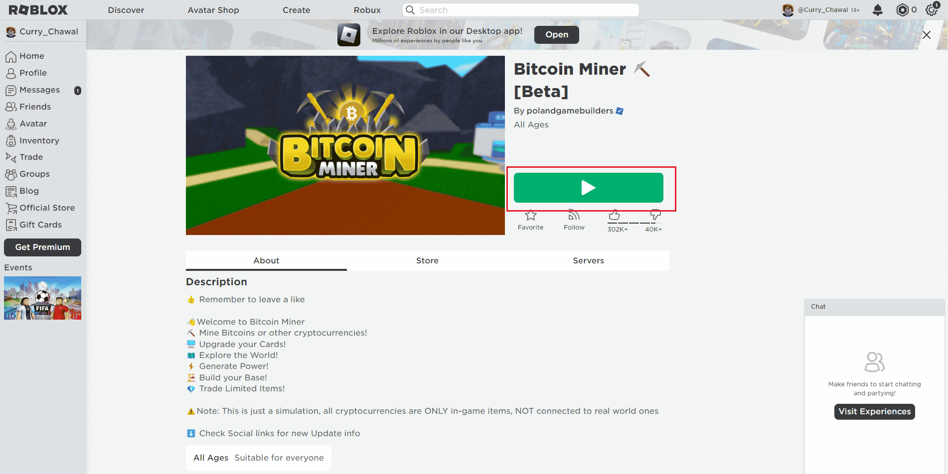 Roblox Bitcoin Miner-Seite