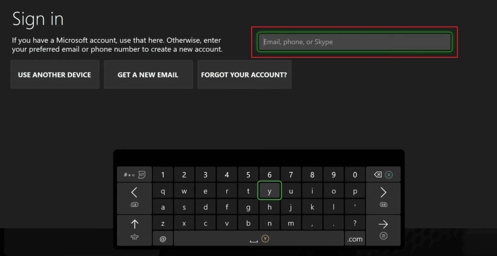 Digite seu e-mail, telefone ou Skype no campo fornecido para entrar | reconectar ao Xbox Live