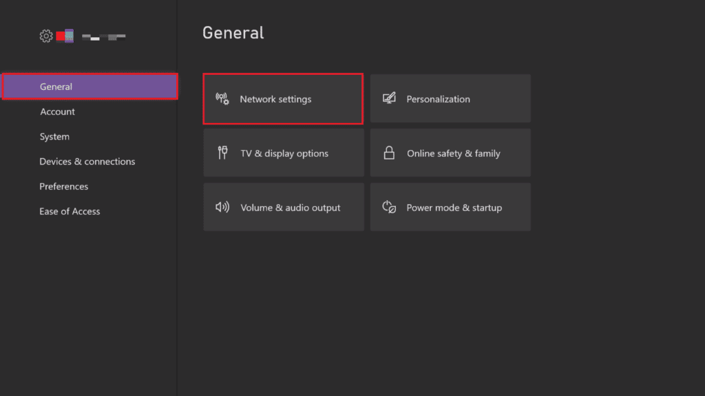 Abra Configuración de red | volver a conectar a Xbox Live