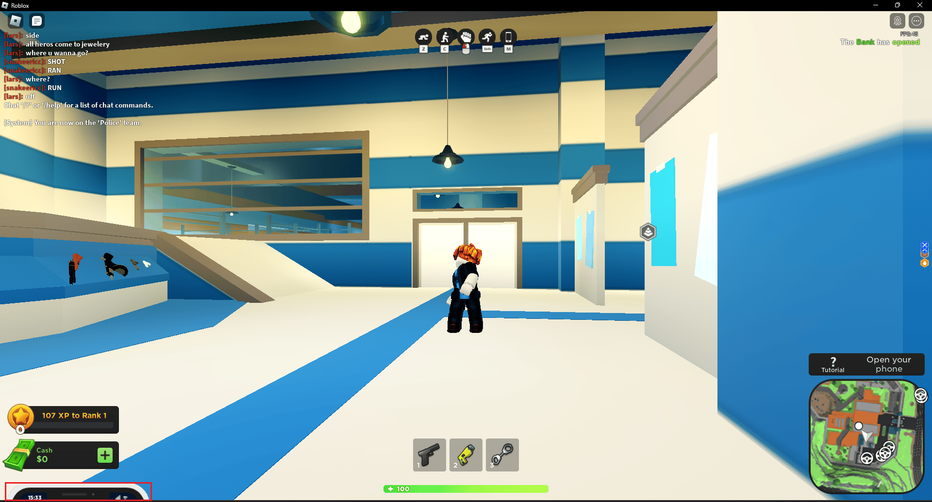 เปิดเมนูโทรศัพท์ในเกม Roblox mad city