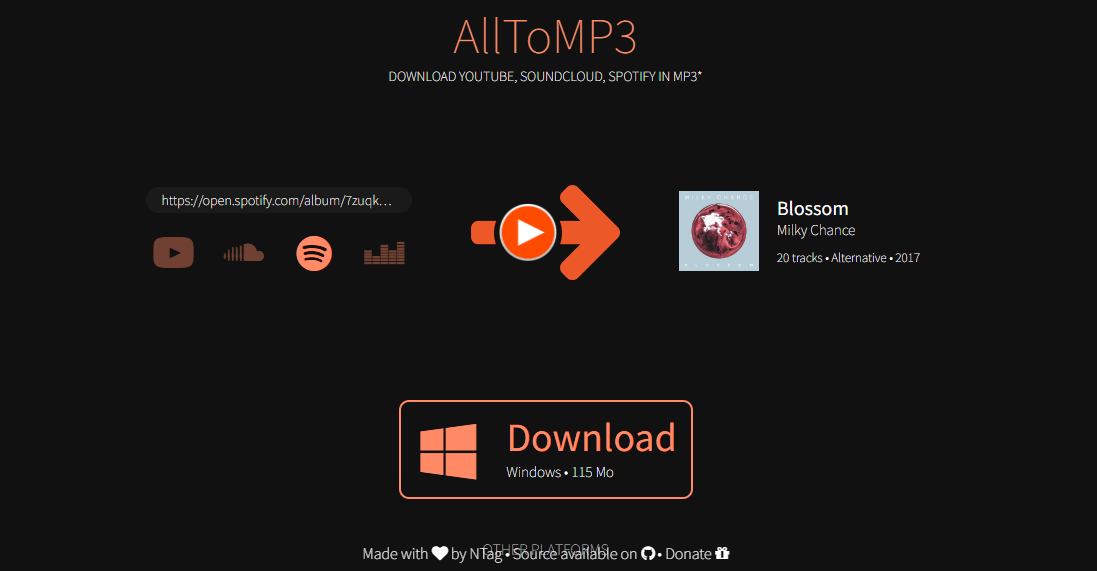 AllToMP3. Meilleurs téléchargeurs de listes de lecture Spotify