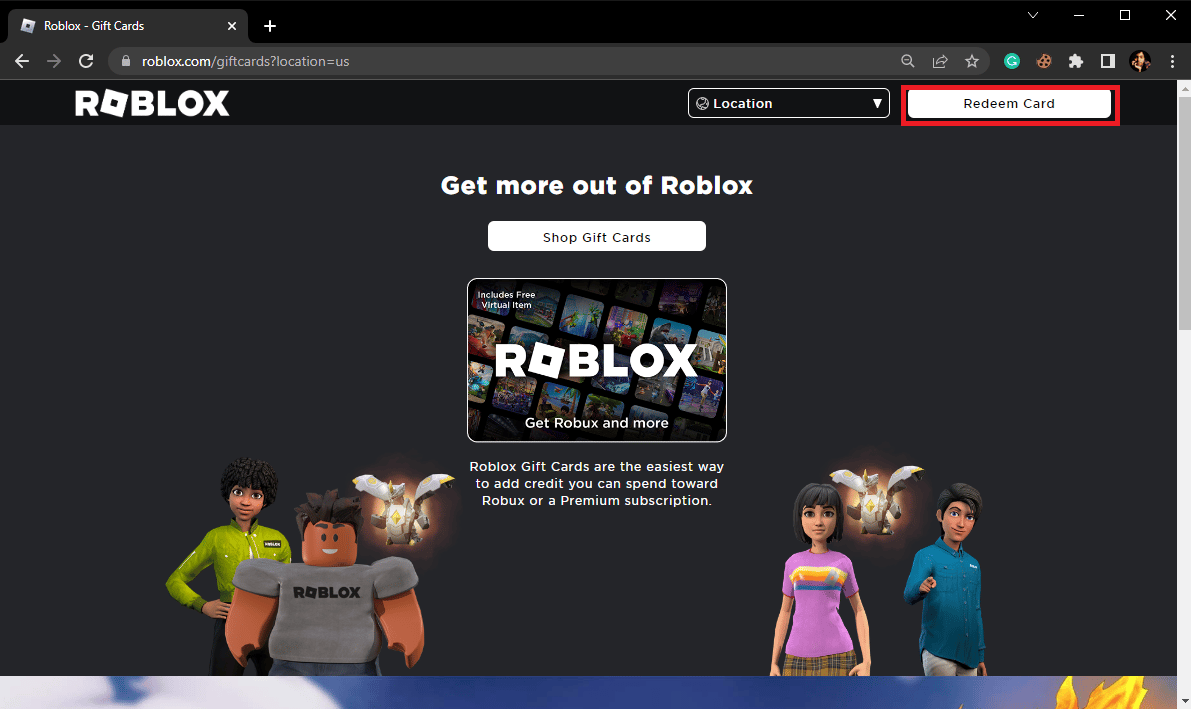 點擊兌換卡按鈕。未使用的 Robux 代碼列表