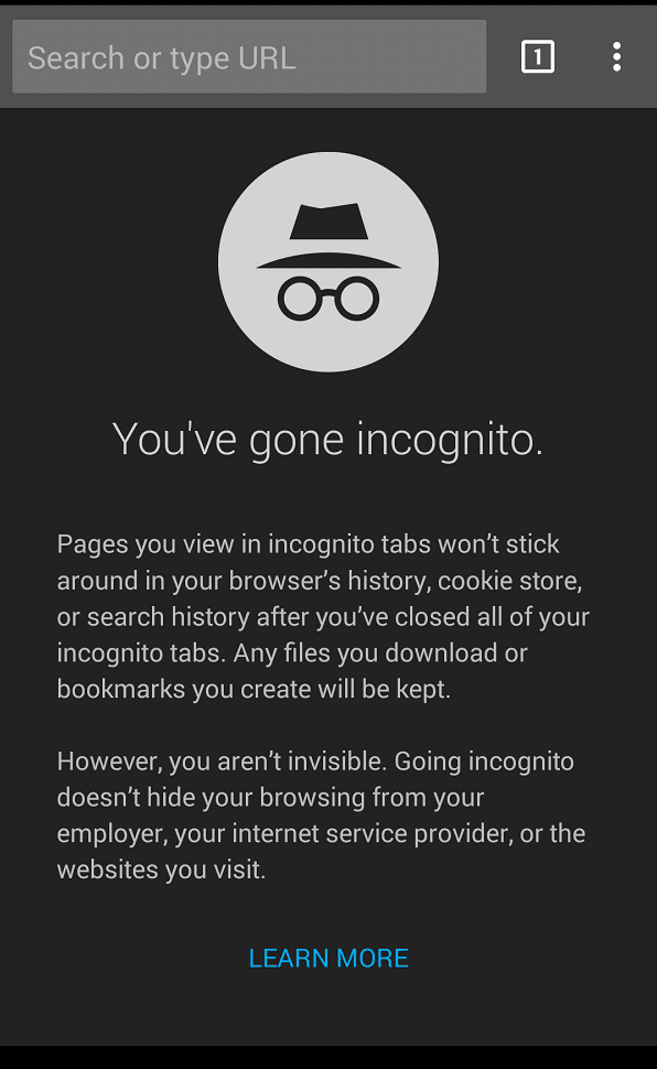 Tryb incognito w aplikacji Chrome na Androida