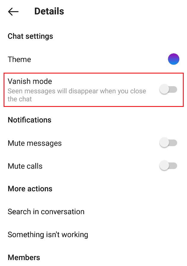 Attiva l'interruttore per la modalità Vanish | Come eliminare i messaggi su Instagram da entrambi i lati