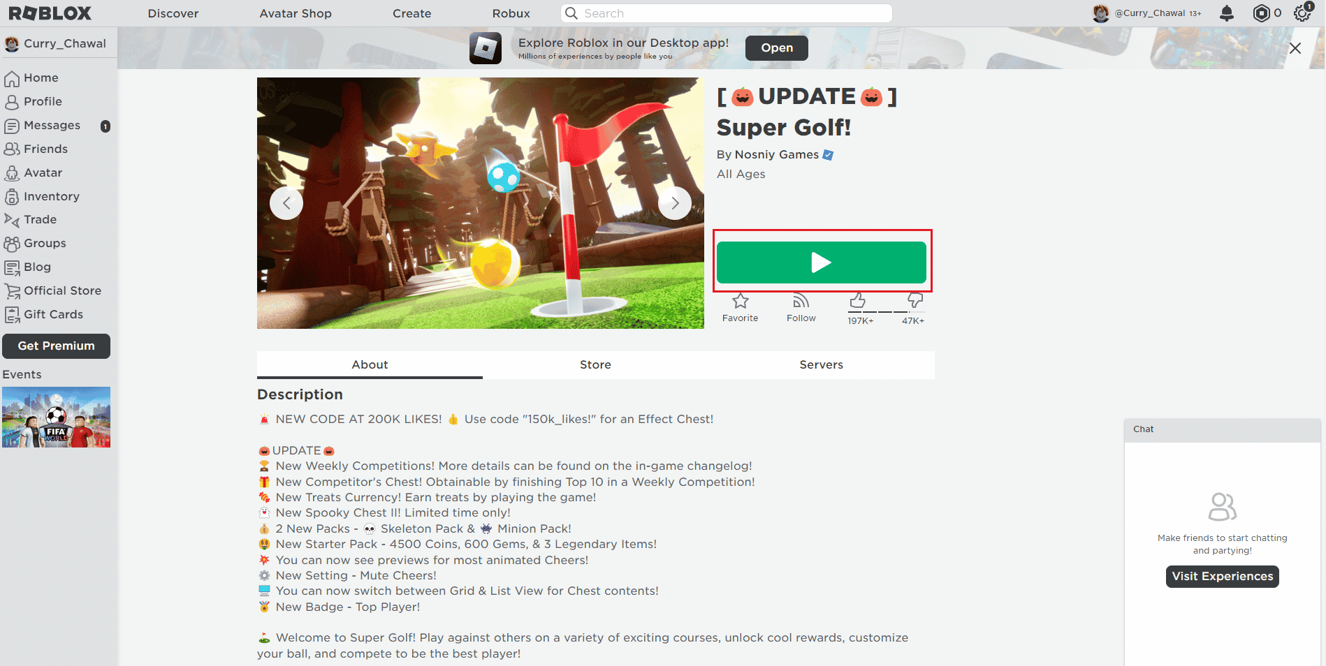 Pagina jocului Roblox Super Gold