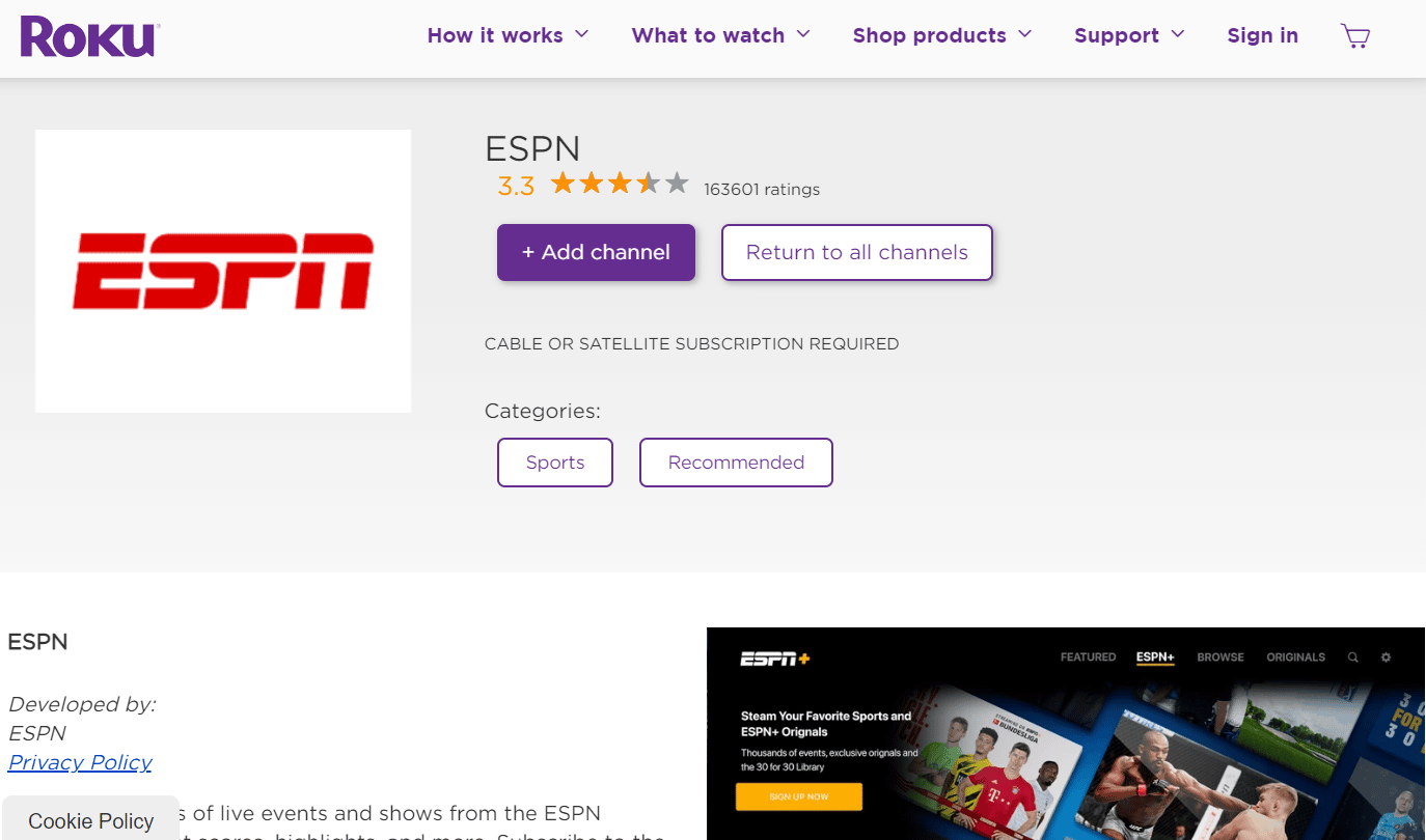 App ESPN su Roku | Canale satellitare ESPN