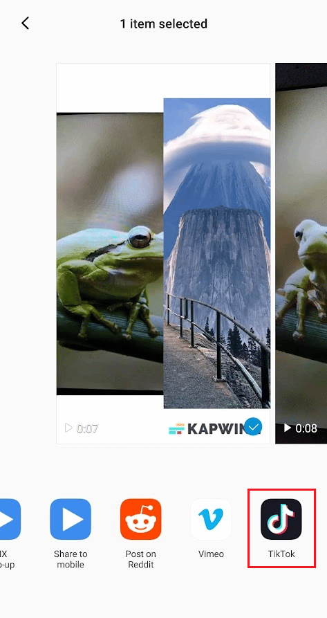 tocca l'app TikTok dalle app di condivisione disponibili per pubblicare il duetto sul tuo profilo TikTok | Carica un video dal rullino fotografico nella bozza di TikTok