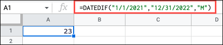 DATEDIF cu date în formulă