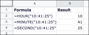 HORA, MINUTO e SEGUNDO com o tempo na fórmula