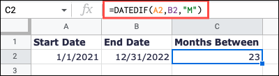 DATEDIF hücre referansları ile