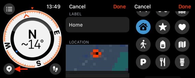 وضع علامة Waypoint على تطبيق بوصلة Apple Watch