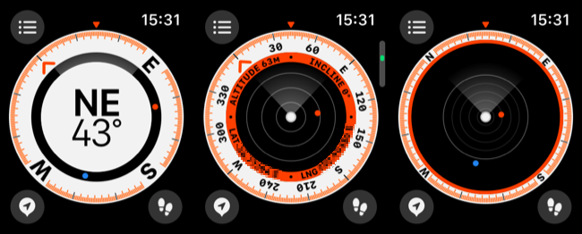 Vistas da bússola do Apple Watch