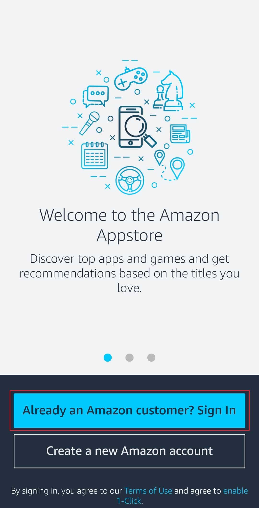 Faça login na Amazon AppStore