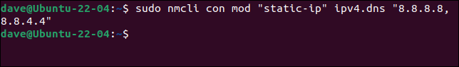 การใช้คำสั่ง nmcli เพื่อตั้งค่าเซิร์ฟเวอร์ DNS สำหรับการเชื่อมต่อ