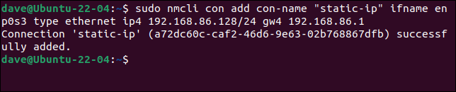 Creazione di una nuova connessione con il comando nmcli