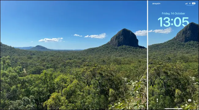 Layar Kunci Efek Kedalaman dengan gunung melawan langit