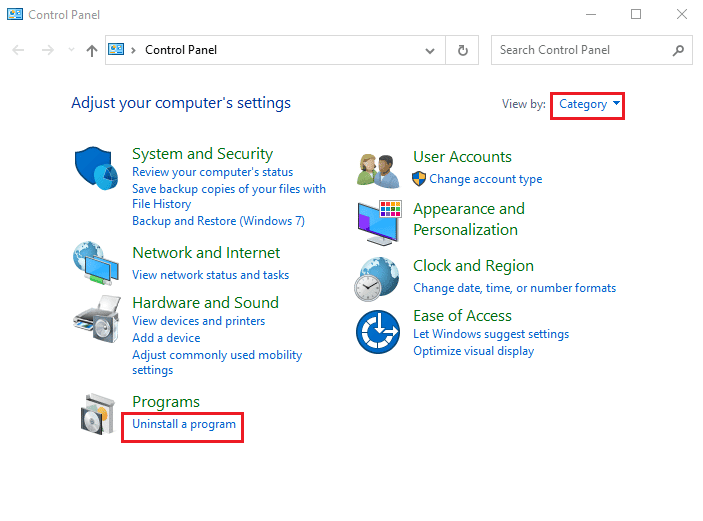 fare clic sull'opzione Disinstalla un programma nella categoria Programmi. 6 modi per correggere il codice di errore Roblox 277