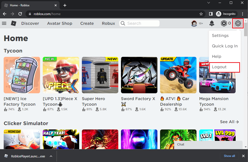 انقر على أيقونة إعدادات الحساب وانقر على خيار تسجيل الخروج. 6 طرق لإصلاح رمز خطأ Roblox 277