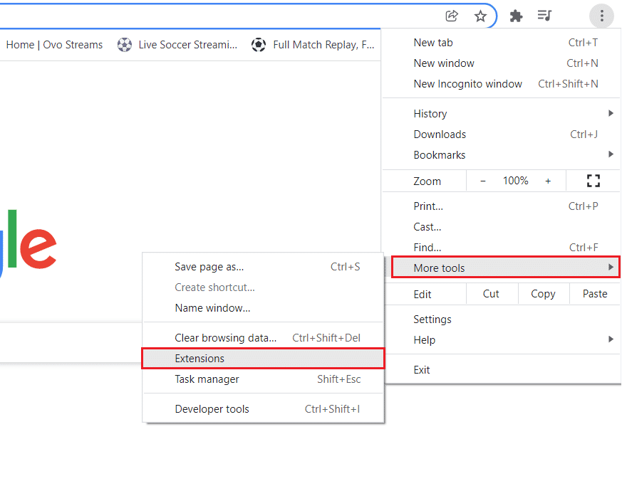 klik Alat lainnya dan pilih Ekstensi di Google Chrome.