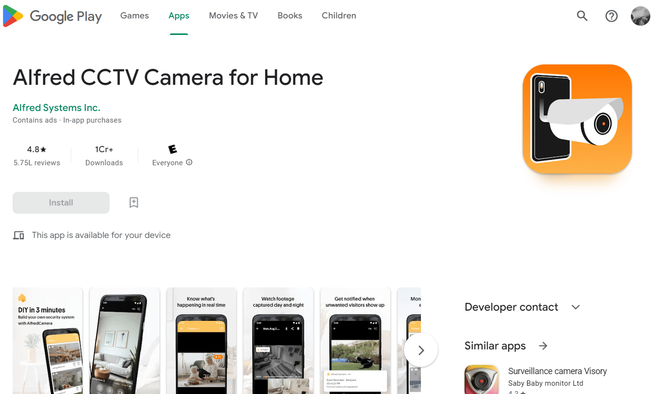 Alfred CCTV Camera do domu Play Store