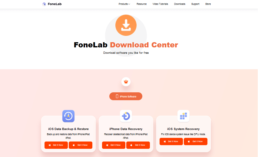 FoneLab의 공식 웹사이트. iPhone용 상위 20개 최고의 사진 복구 앱