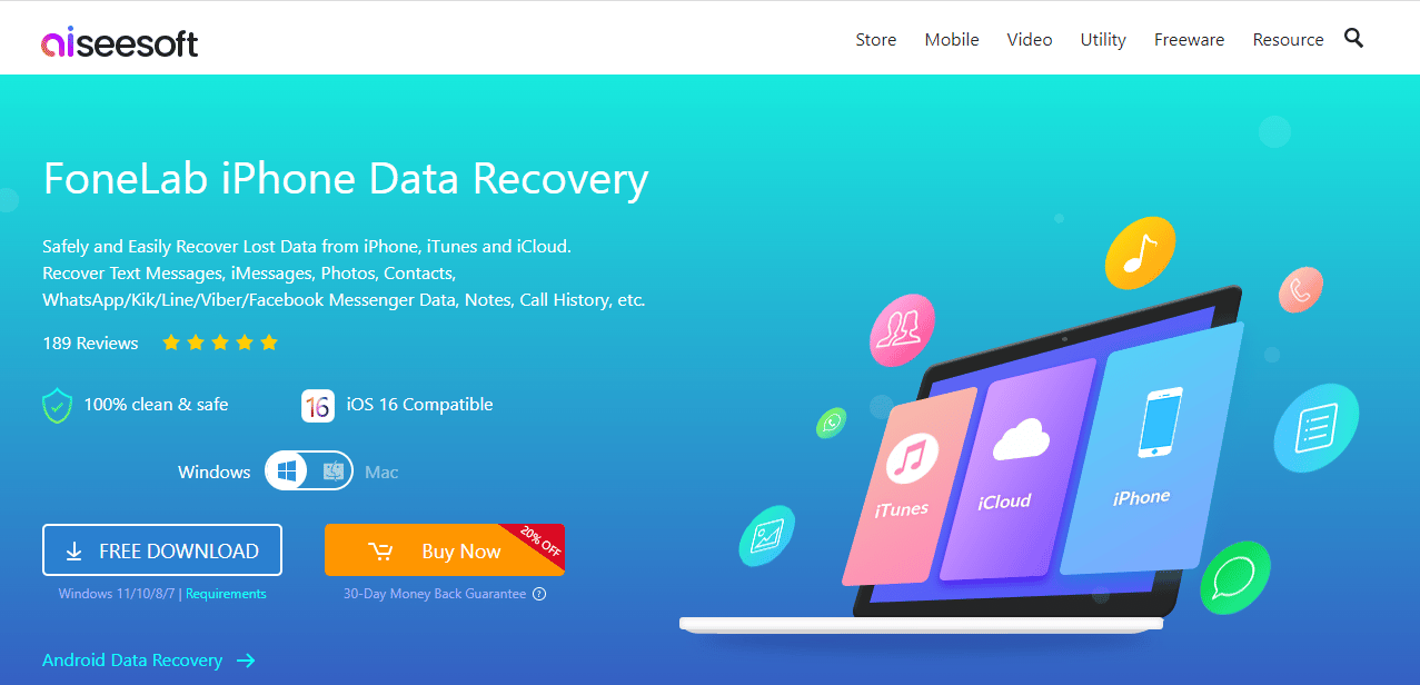 เว็บไซต์อย่างเป็นทางการของ Aiseesoft Fonelab iPhone Data Recovery แอพกู้คืนรูปภาพที่ดีที่สุด 20 อันดับแรกสำหรับ iPhone