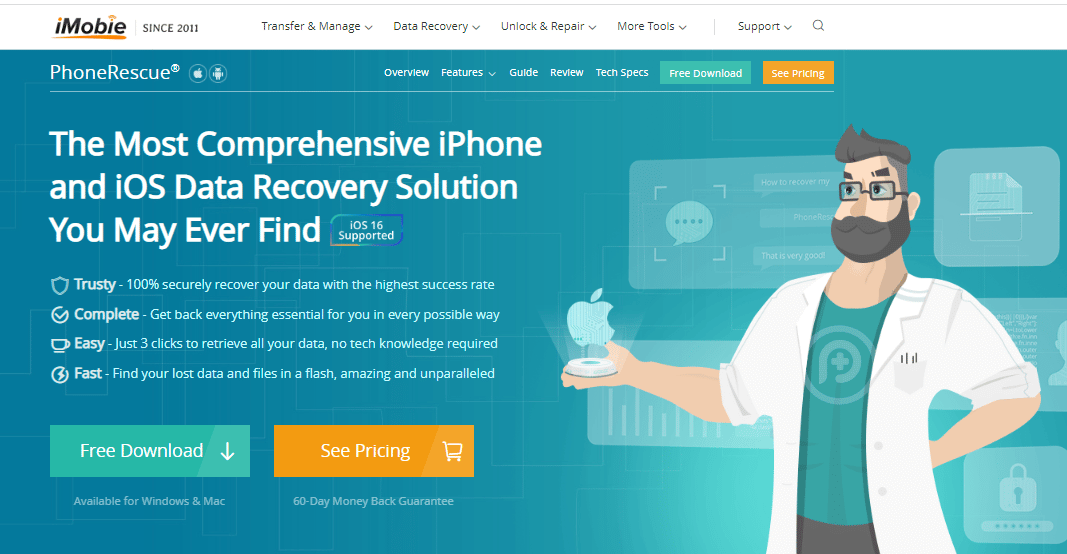 เว็บไซต์อย่างเป็นทางการของ iMobie PhoneRescue แอพกู้คืนรูปภาพที่ดีที่สุด 20 อันดับแรกสำหรับ iPhone