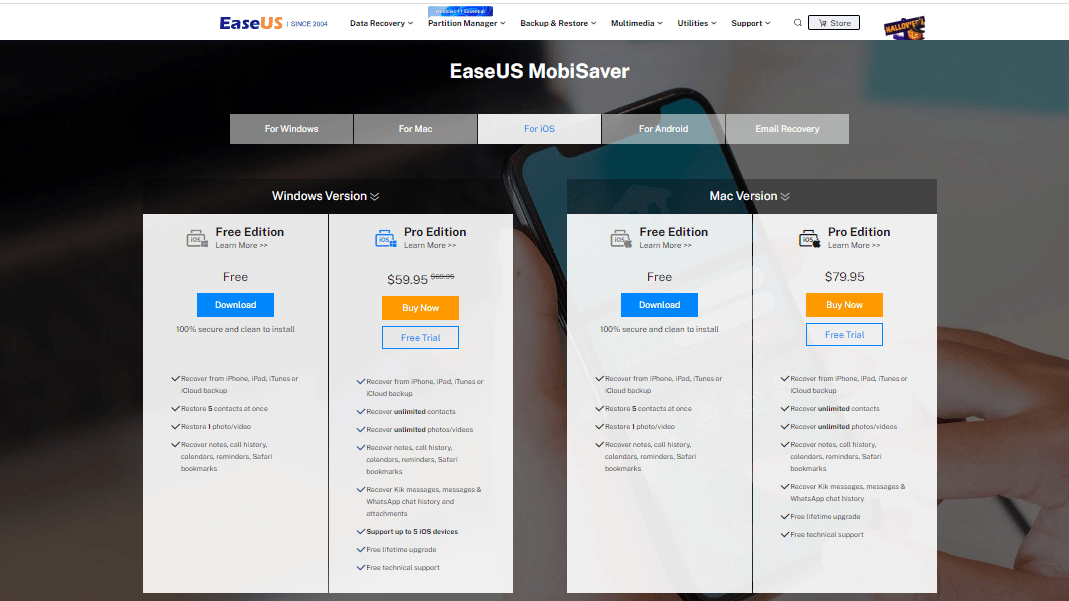 Site-ul oficial al EaseUs MobiSaver