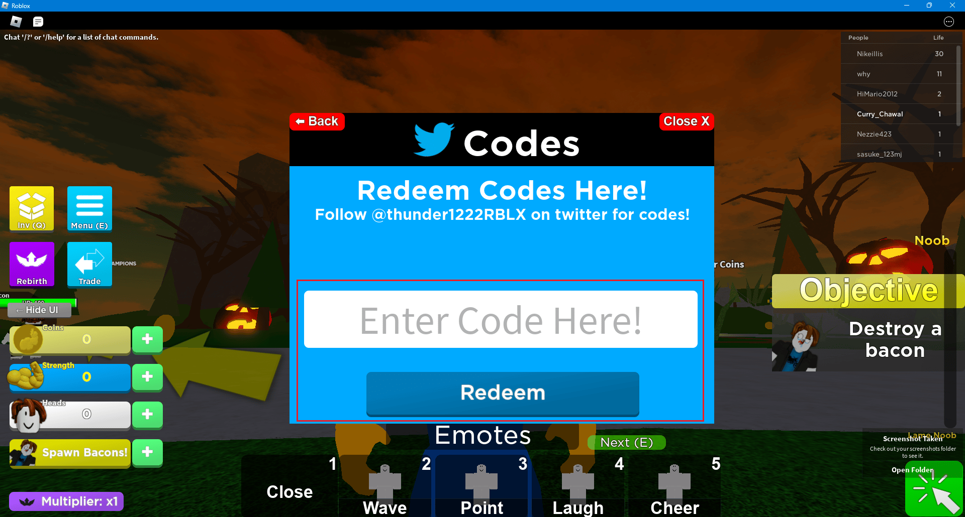 Canjear código en Roblox Mega Noob Simulator