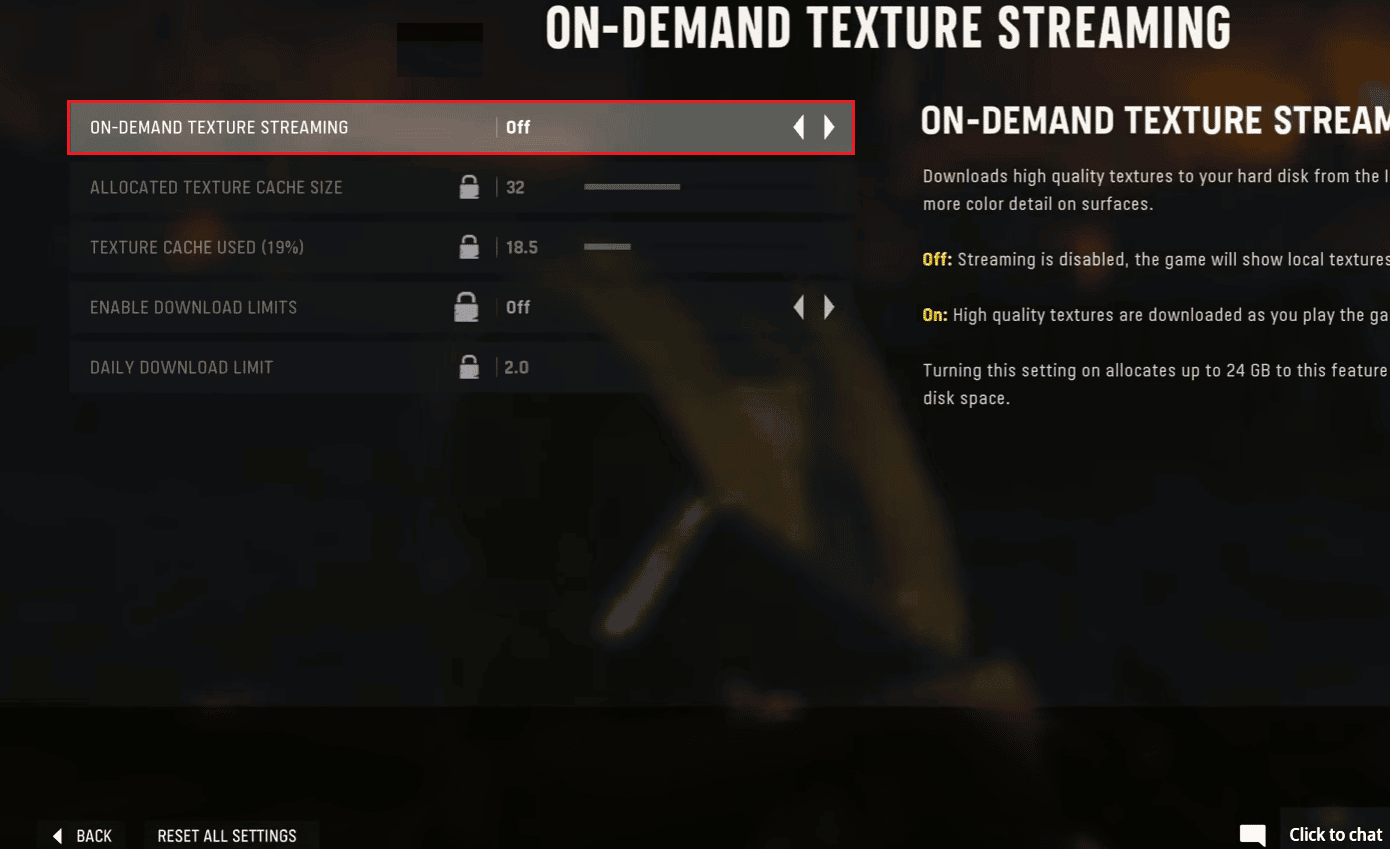 Deaktivieren Sie das ON Demand-Textur-Streaming in der COD Vanguard-Grafikeinstellung