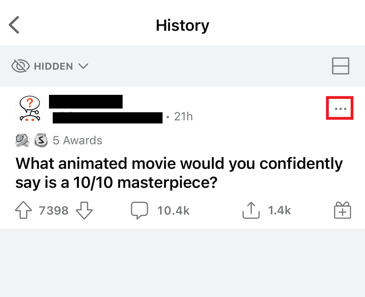 toque el icono de tres puntos en la publicación | Cómo mostrar publicaciones en Reddit en Android