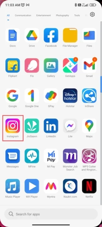 Avvia l'app Instagram sul tuo telefono