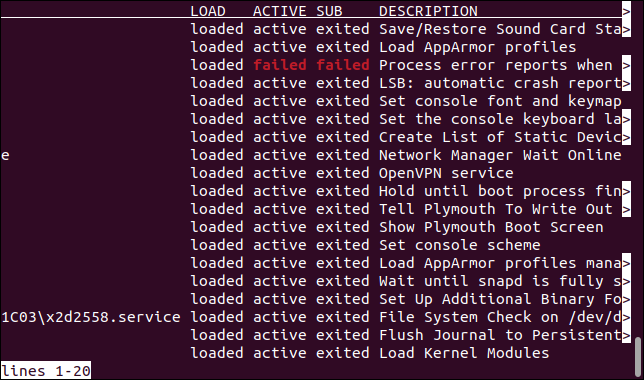 Una mezcla de servicios fallidos y cerrados encontrados por systemctl