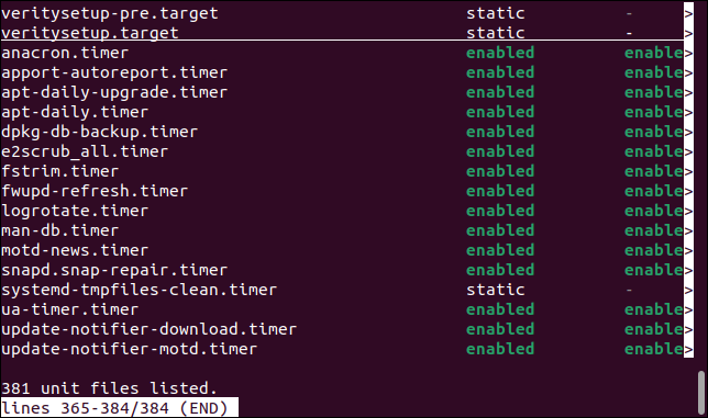 Toate fișierele unitare listate de systemctl și afișate în browserul de fișiere less