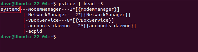 ใช้ pstree ไปป์ผ่าน head เพื่อตรวจสอบว่าการติดตั้ง Linux ใช้ systemd . หรือไม่