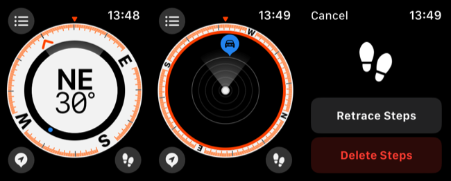 Ansichten der Apple Watch Compass-App