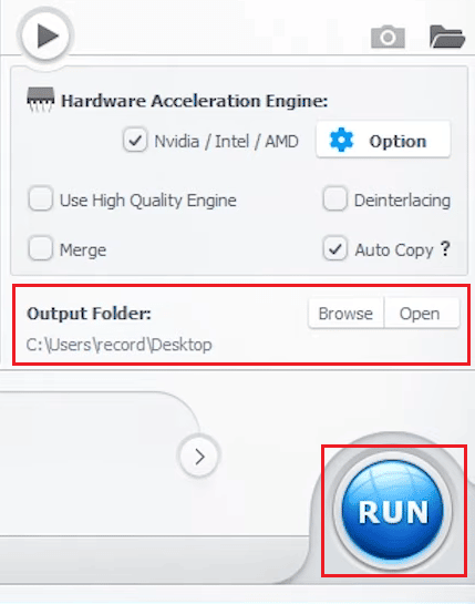 เลือกไดเร็กทอรีเอาต์พุตที่ต้องการ - คลิกที่ Run เพื่อบันทึกวิดีโอ HD ที่แปลงแล้วบนอุปกรณ์ของคุณ