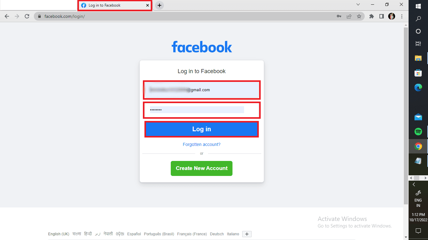 Accedi al sito web di Facebook tramite il tuo browser e accedi al tuo account