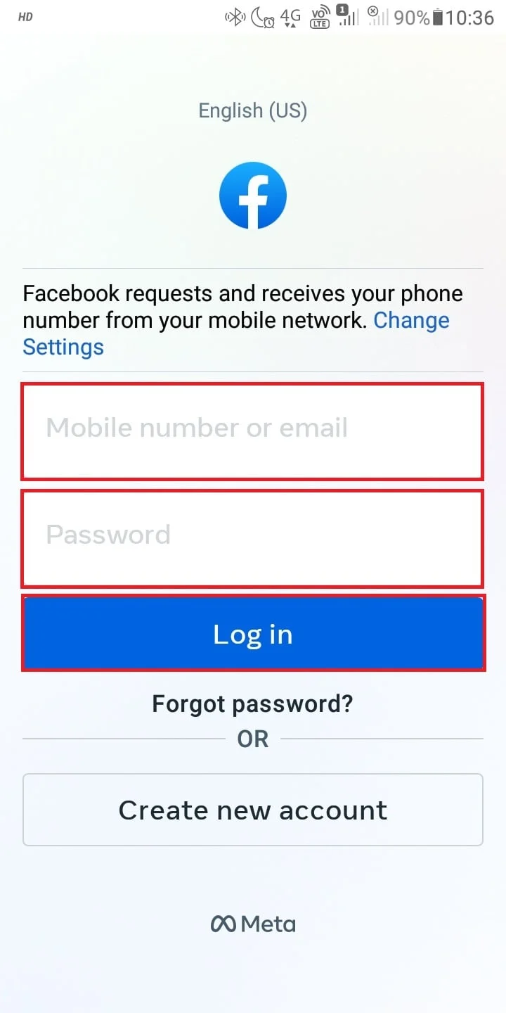 Faça login na sua conta do Facebook.