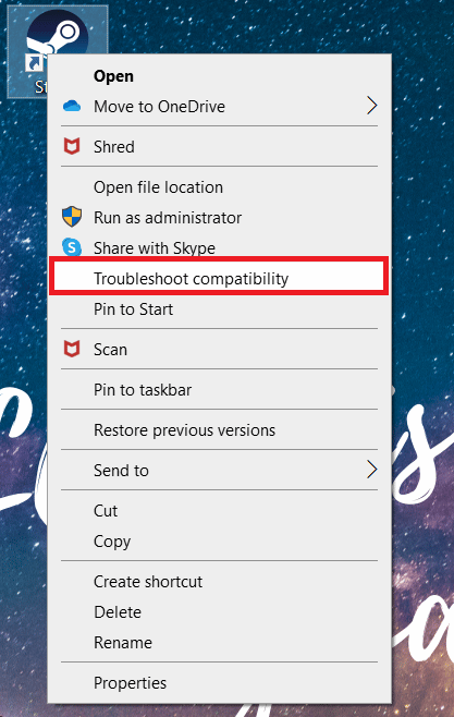 Щелкните правой кнопкой мыши клиент Steam и выберите «Устранение неполадок совместимости».