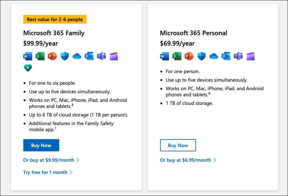 Microsoft 365 가격 이미지