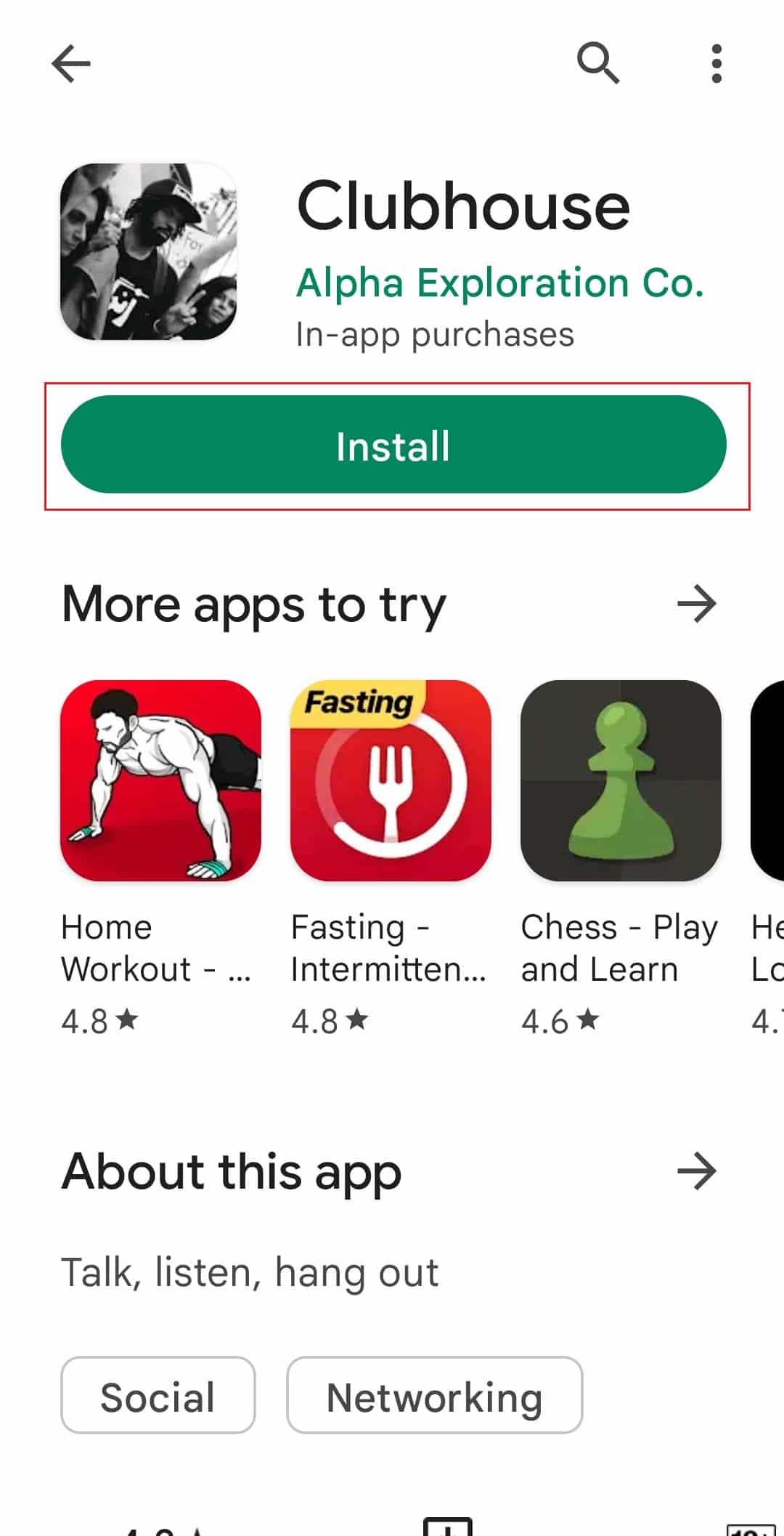 从 Google Play 商店安装 Clubhouse 应用程序
