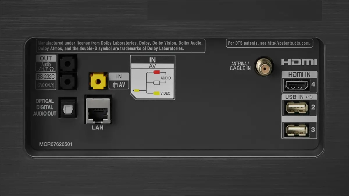 لوحة المنفذ الخلفي لتلفزيون LG CX.
