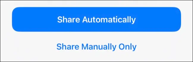 Escolha Compartilhar Automaticamente ou Compartilhar Somente Manualmente