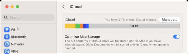 Espaço de armazenamento total do iCloud visível em um Mac