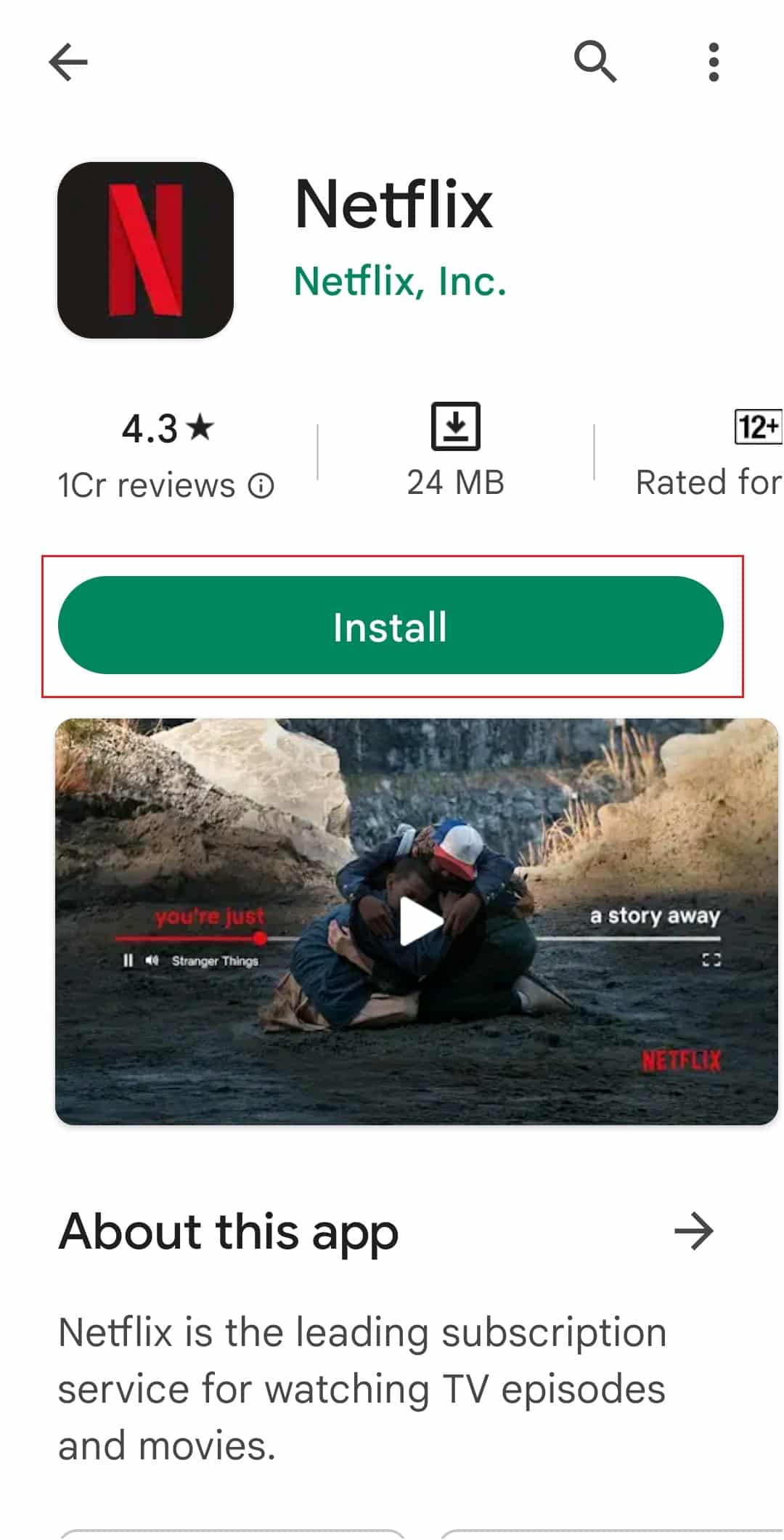 اضغط على خيار التثبيت على Netflix Google Play Store